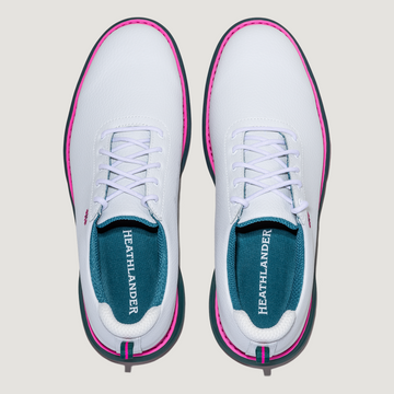 Heathlander golf shoes with distinctive pink soles